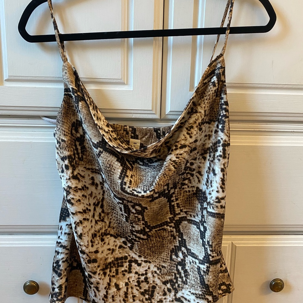 Ruby & Jenna Snakeskin Cowl Neck Silk Tank Top